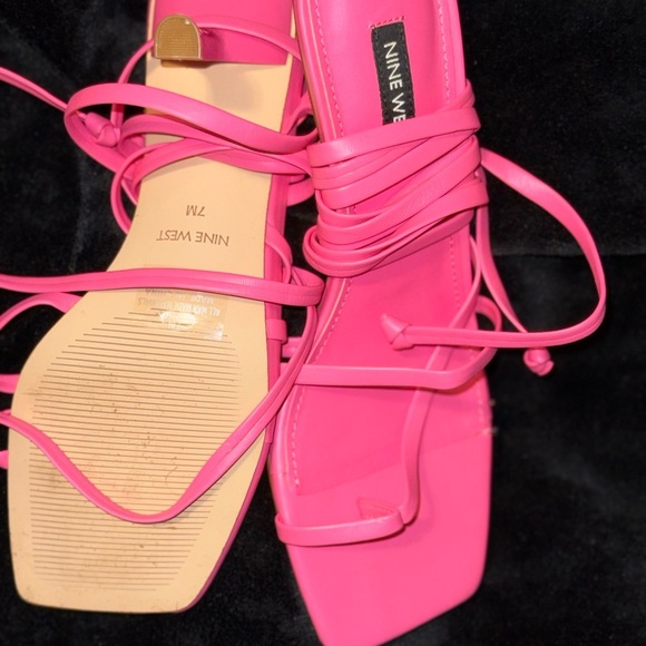 Nine West Pink Sandals with Square Toe and Wraparound Laces - Picture 6 of 9